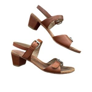 A detacher leather heeled sandals, 1.5 inch, size 8, brown leather adjustable